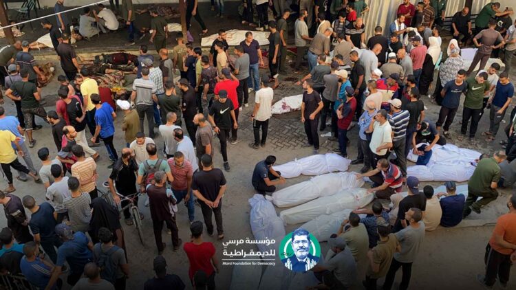 بيان مؤسسة مرسي للديمقراطية عن مجزرة مدرسة التابعين بمدينة غزة.
